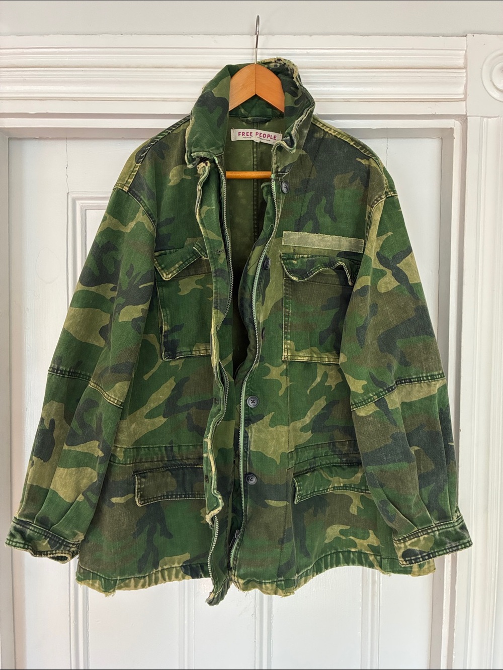 Free People Women’s Camouflage Utility Jacket - Army/Olive Green